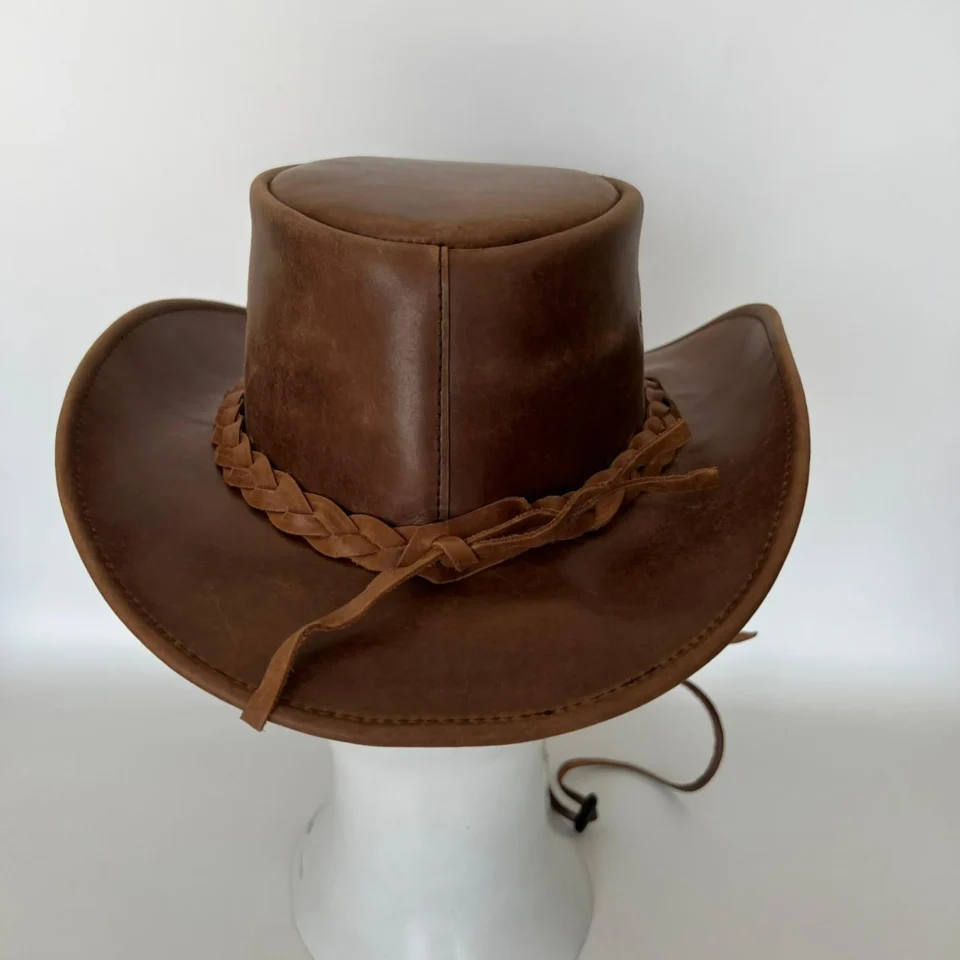 Brown Braided Western Top Hat side view - brown tall top hat / western top hat