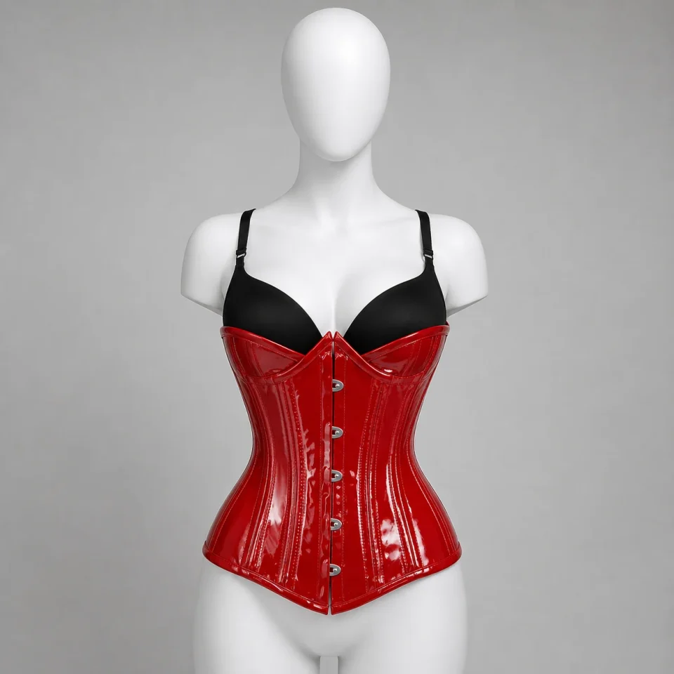 Under Bust Corset RED pvc Corset Waist Training Underbust PVC Corset Cincher - main product photo