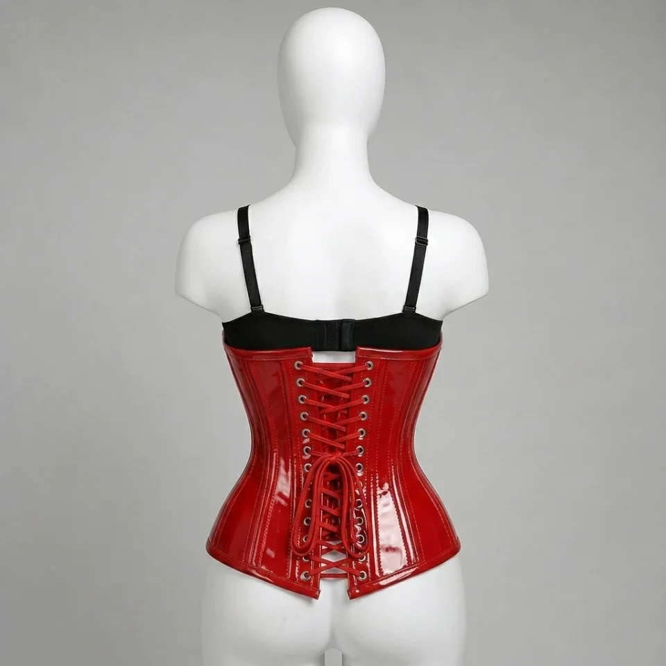 Under Bust Corset RED pvc Corset Waist Training Underbust PVC Corset Cincher - product detail view 8
