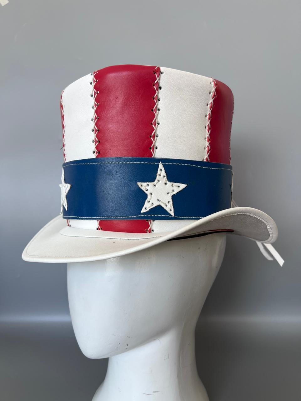 Red White and Blue Genuine Leather Star Top Hat featured view