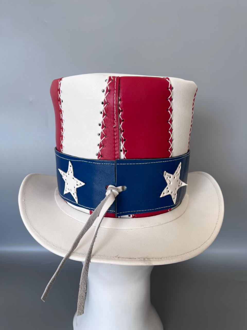 Red White and Blue Genuine Leather Star Top Hat side angle
