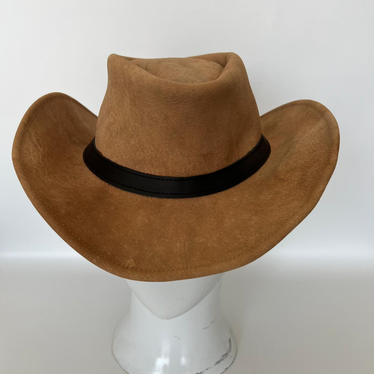 Tan Genuine Leather Western Cowboy Hat with Braided Hatband - Style 236 side angle