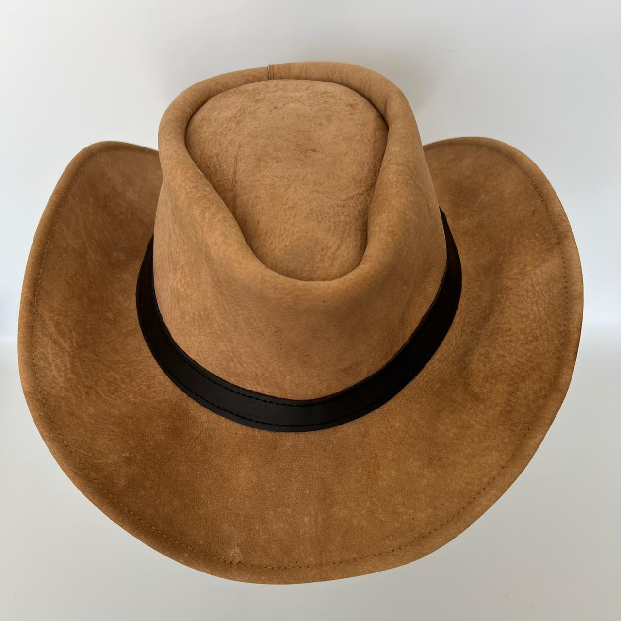 Tan Genuine Leather Western Cowboy Hat with Braided Hatband - Style 236 back view