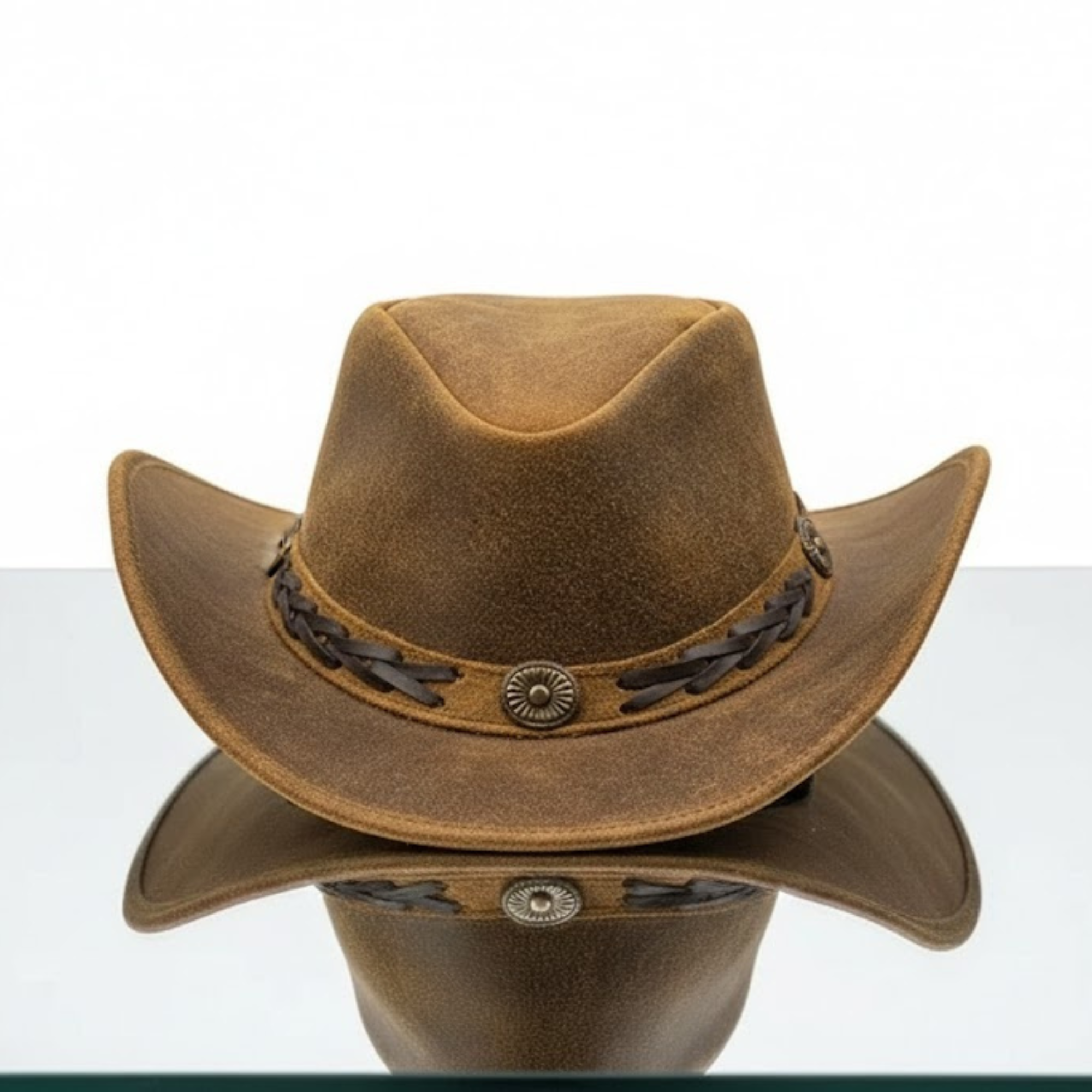 Tan Genuine Leather Western Cowboy Hat with Zipper Detail - Style 235 featured view