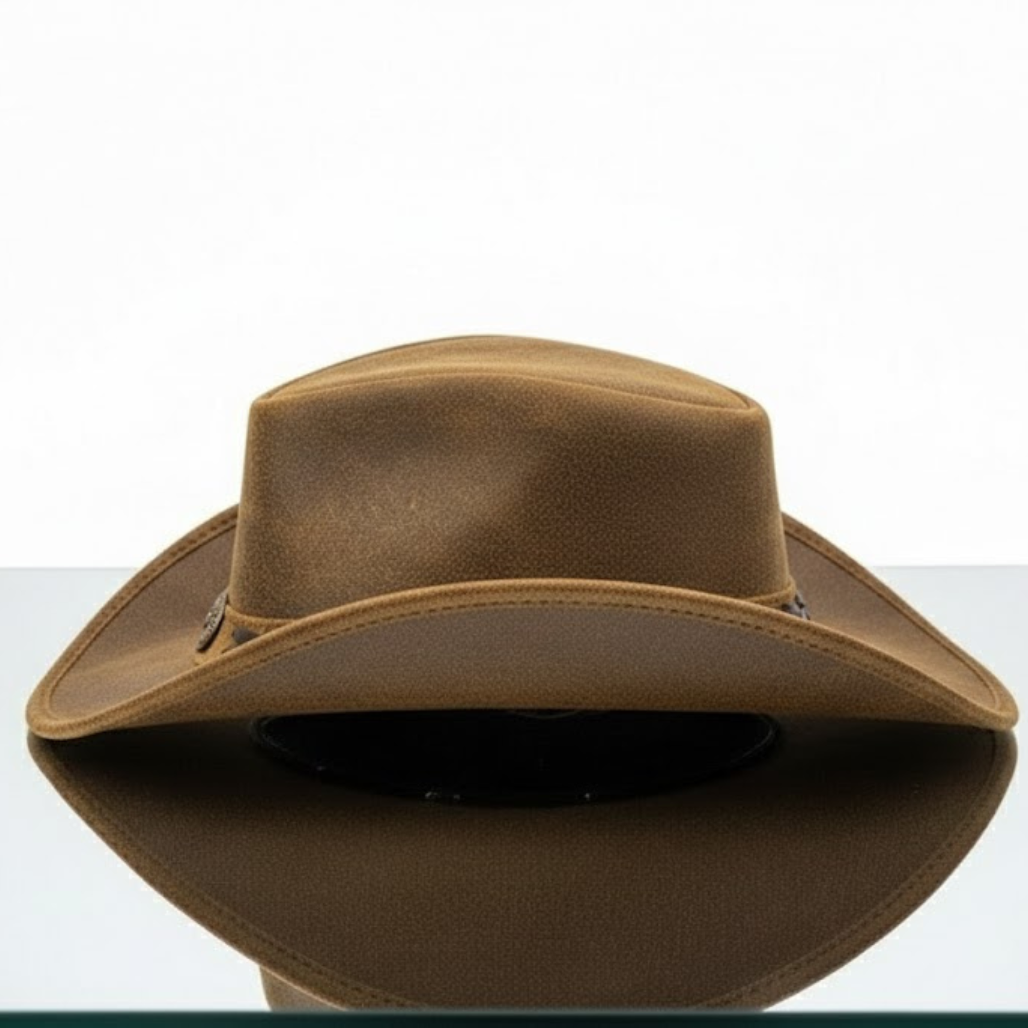 Tan Genuine Leather Western Cowboy Hat with Zipper Detail - Style 235 back view