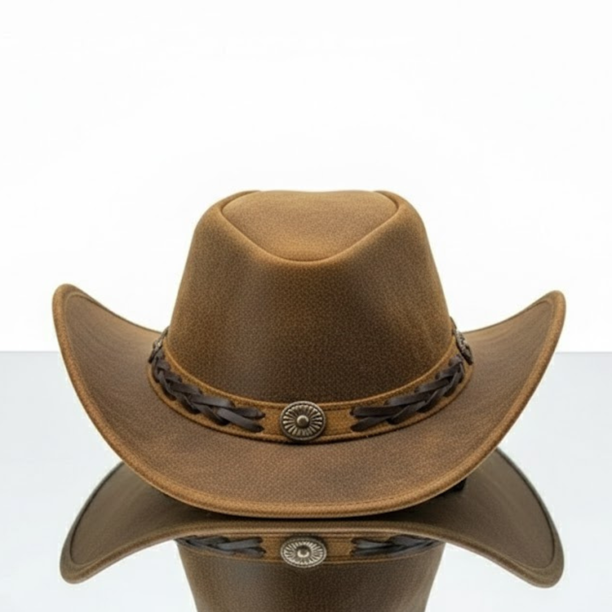 Tan Genuine Leather Western Cowboy Hat with Zipper Detail - Style 235 - image 06