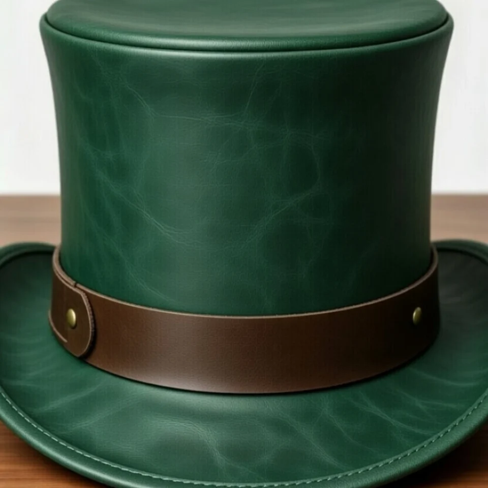White Handmade Leather Costume Top Hat Style 031 side view - white costume top hat with structured crown