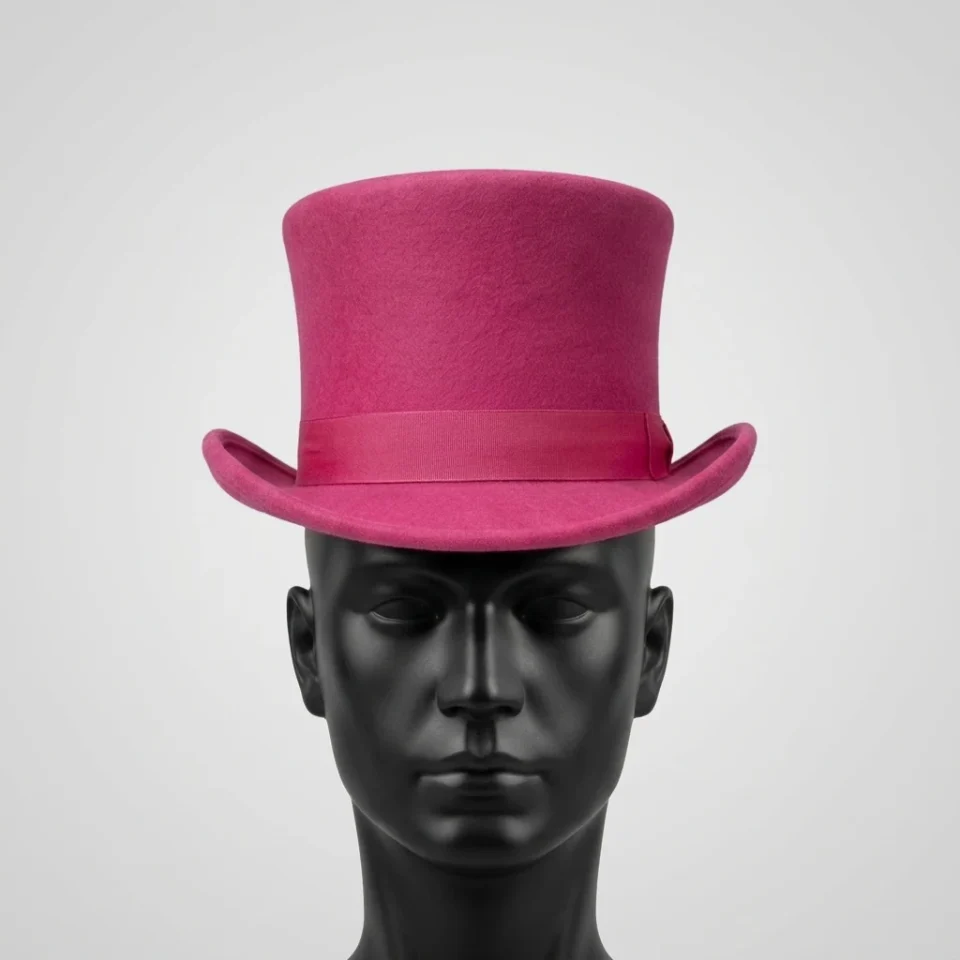 White Handmade Leather Costume Top Hat Style 067 back view - white costume top hat with structured crown