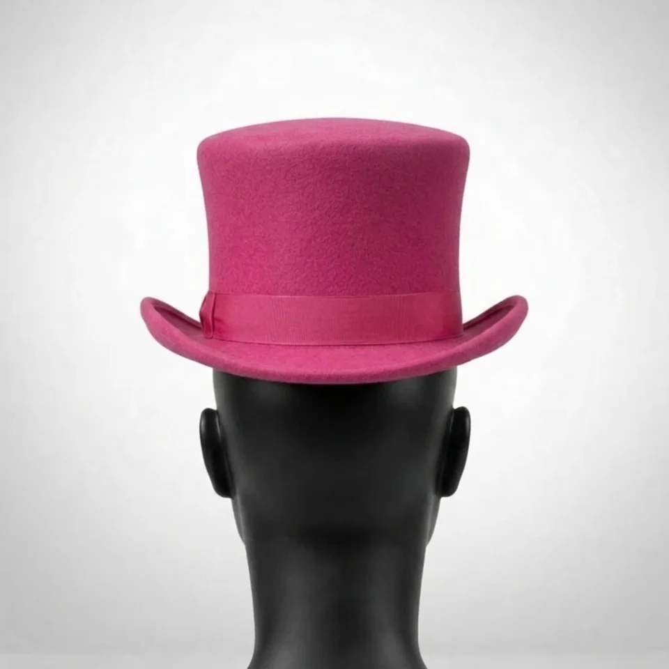White Handmade Leather Costume Top Hat Style 067 gallery view 08 - white costume top hat with structured crown