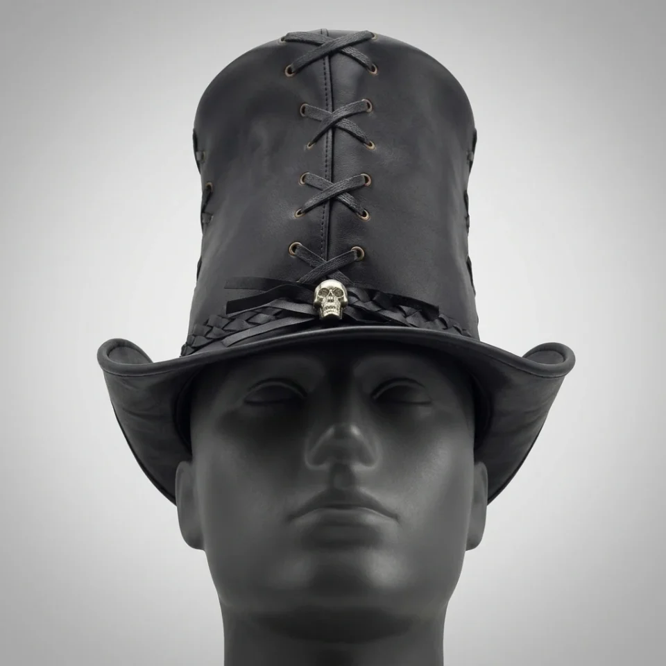 White Handmade Leather Costume Top Hat Style 070 gallery view 05 - white costume top hat with structured crown