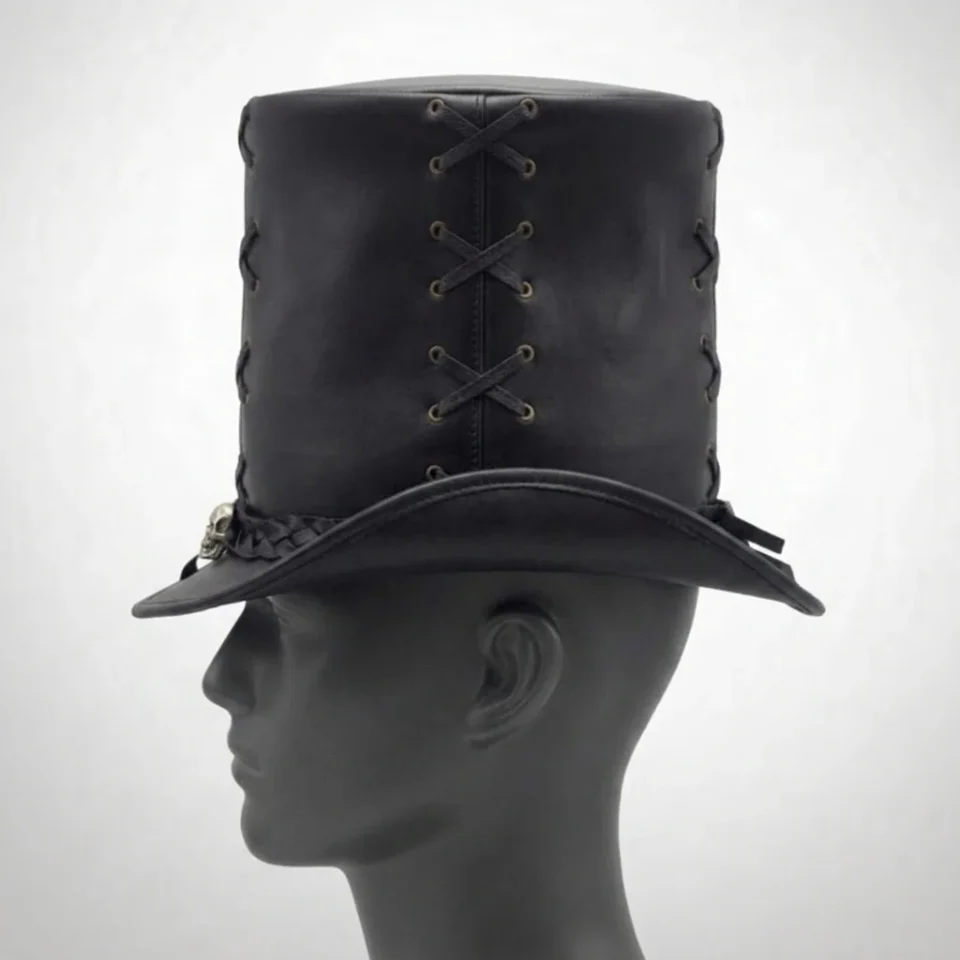 White Handmade Leather Costume Top Hat Style 070 gallery view 06 - white costume top hat with structured crown