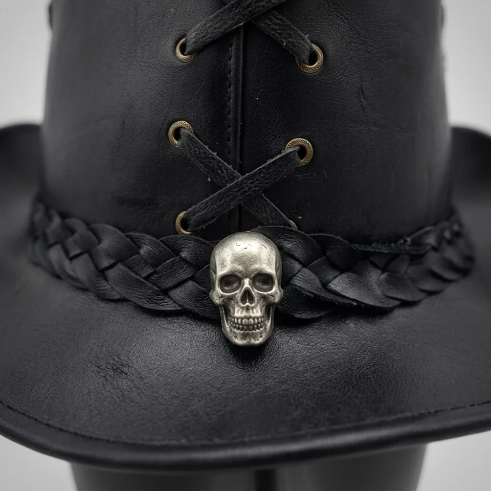 White Handmade Leather Costume Top Hat Style 070 gallery view 07 - white costume top hat with structured crown