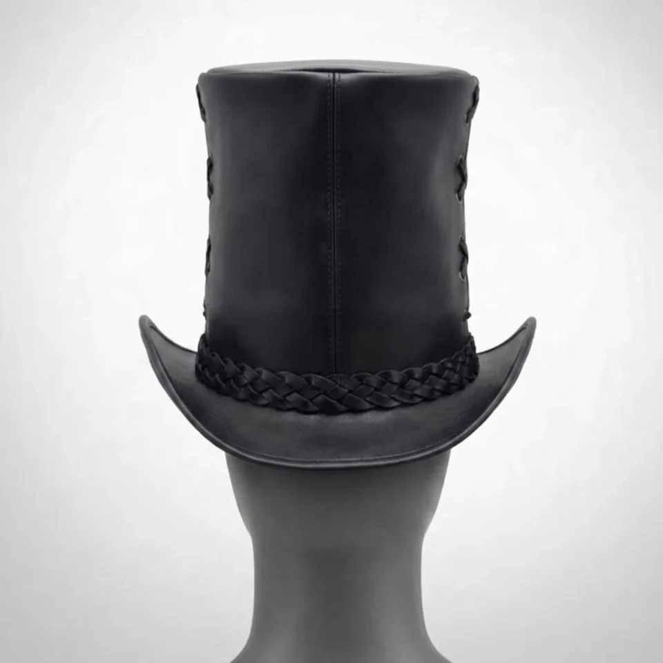 White Handmade Leather Costume Top Hat Style 070 gallery view 08 - white costume top hat with structured crown