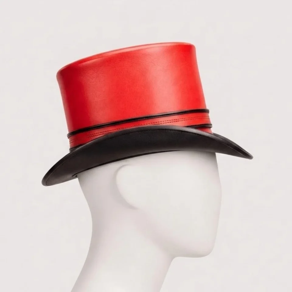 White Handmade Leather Costume Top Hat Style 076 gallery view 05 - white costume top hat with structured crown