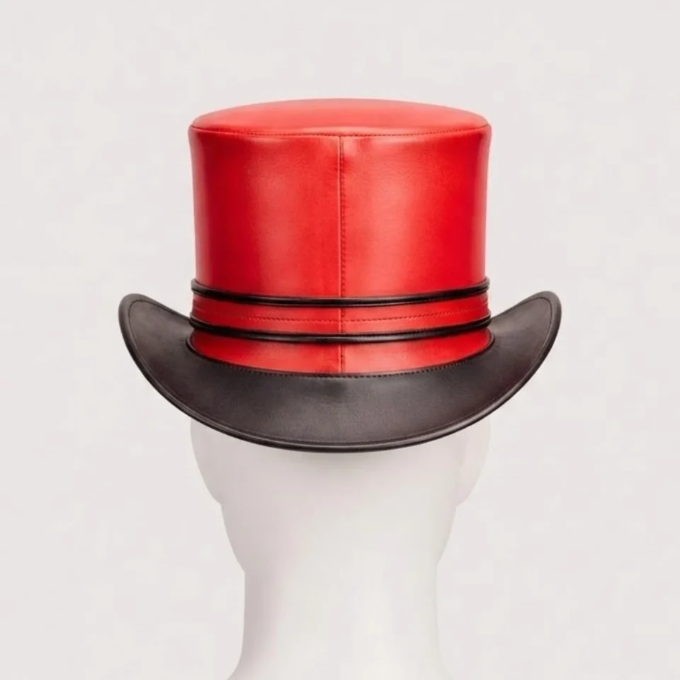 White Handmade Leather Costume Top Hat Style 076 gallery view 06 - white costume top hat with structured crown