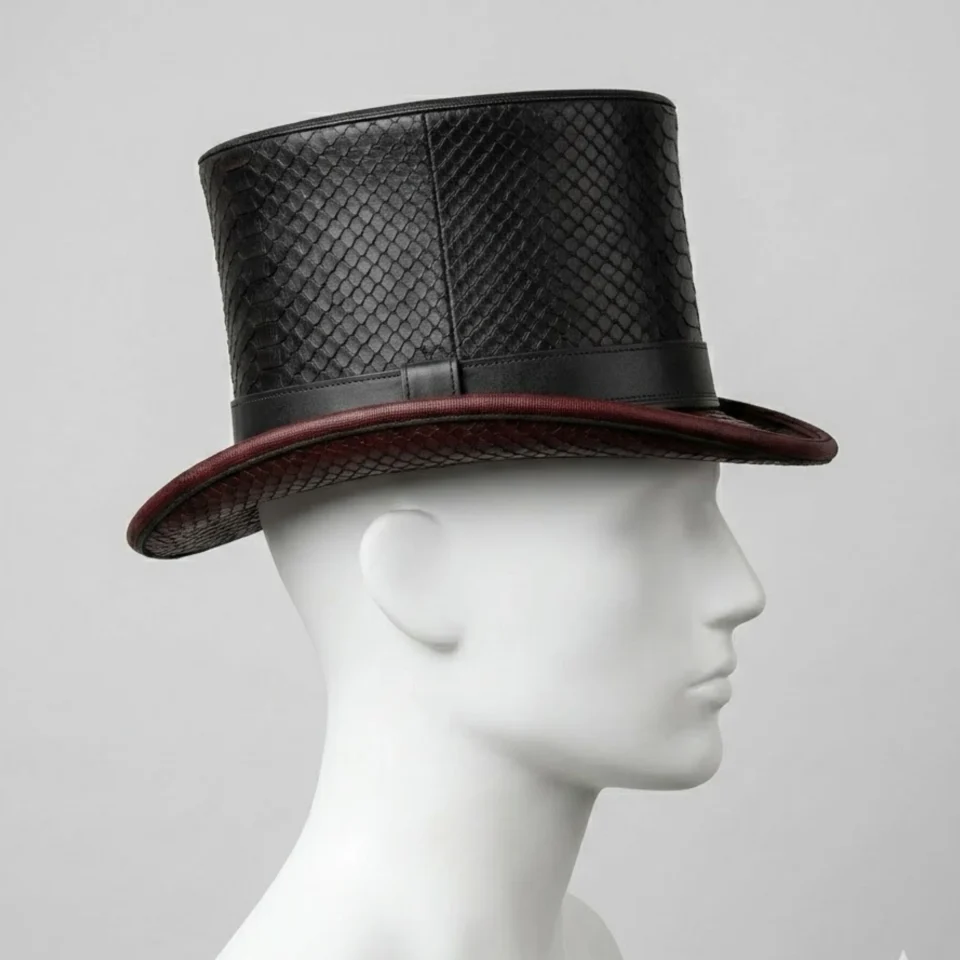 White Handmade Leather Costume Top Hat Style 079 gallery view 05 - white costume top hat with structured crown