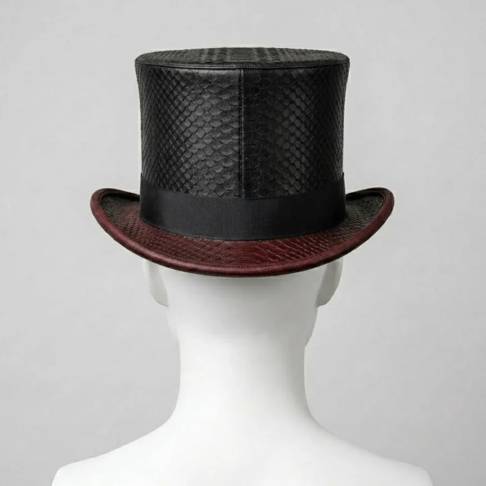 White Handmade Leather Costume Top Hat Style 079 gallery view 06 - white costume top hat with structured crown
