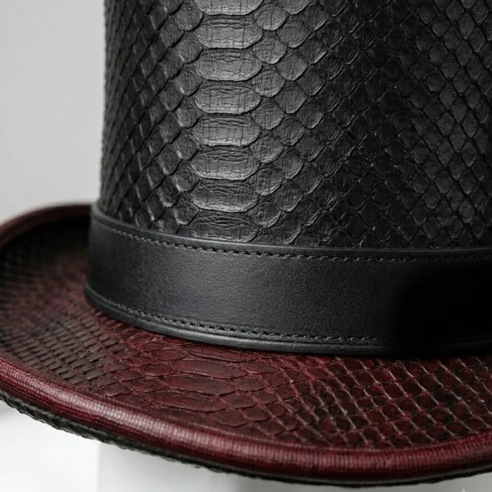 White Handmade Leather Costume Top Hat Style 079 gallery view 07 - white costume top hat with structured crown