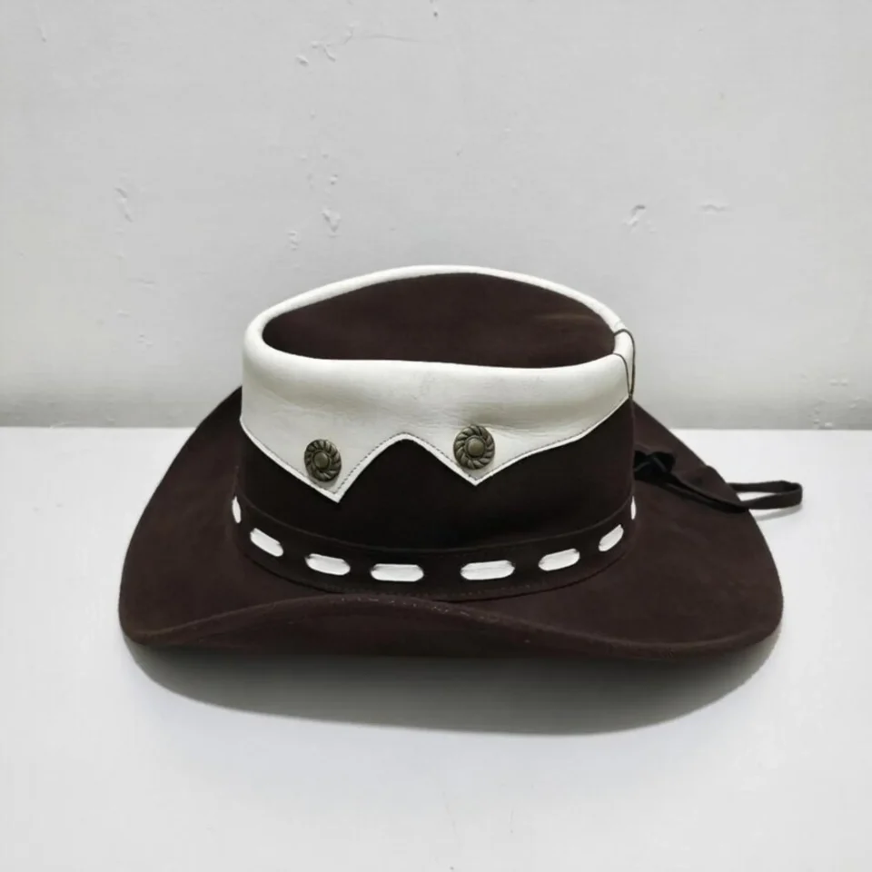 White Handmade Leather Costume Top Hat Style 181 back view - white costume top hat with structured crown
