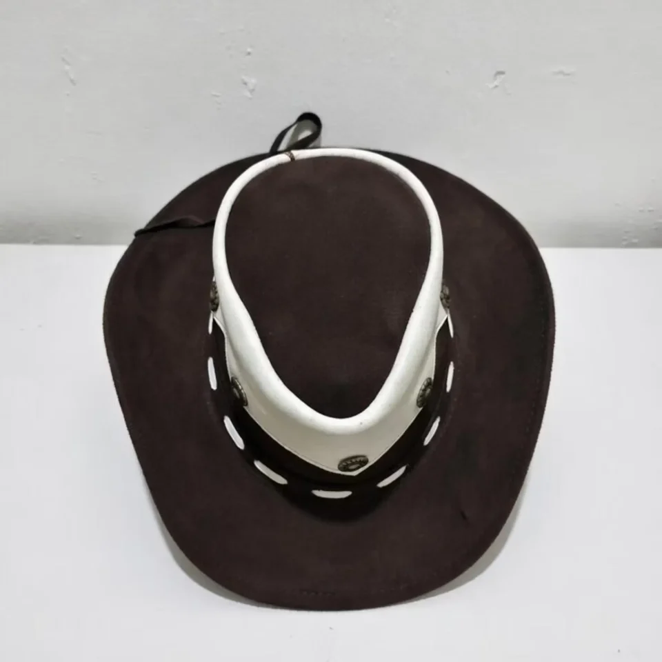 White Handmade Leather Costume Top Hat Style 181 side view - white costume top hat with structured crown