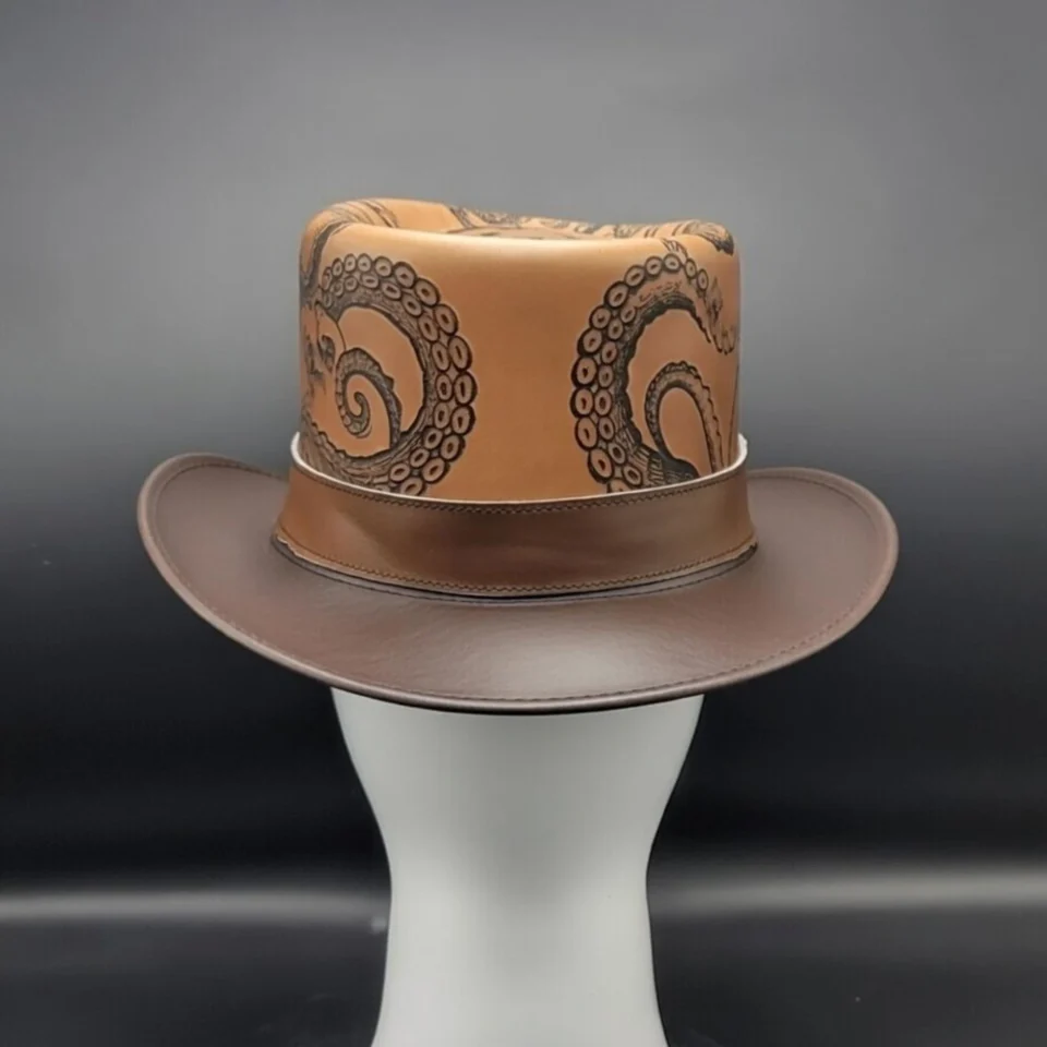 White Handmade Leather Costume Top Hat Style 184 back view - white costume top hat with structured crown