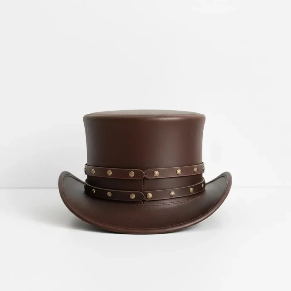 Brown Top Hat with Stud Accents gallery view 5 - dark brown tall top hat / western top hat