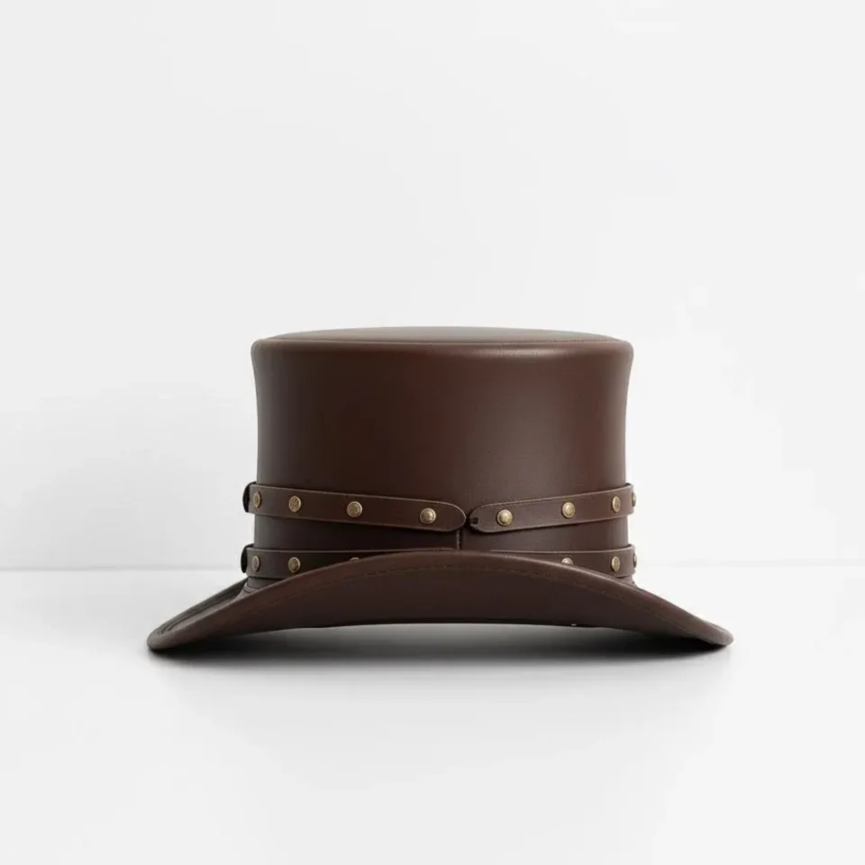 Brown Top Hat with Stud Accents gallery view 6 - dark brown tall top hat / western top hat