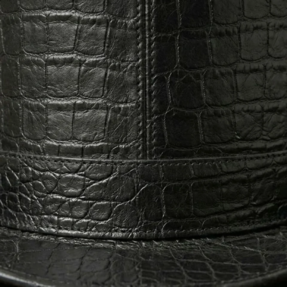 White Handmade Leather Festival Top Hat Style 008 side view - white costume top hat with structured crown