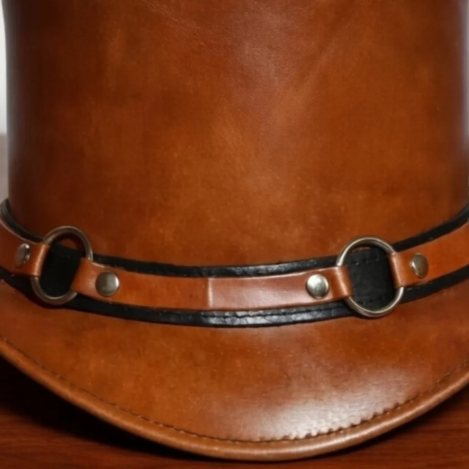 White Handmade Leather Festival Top Hat Style 044 three quarter view - white costume top hat with structured crown