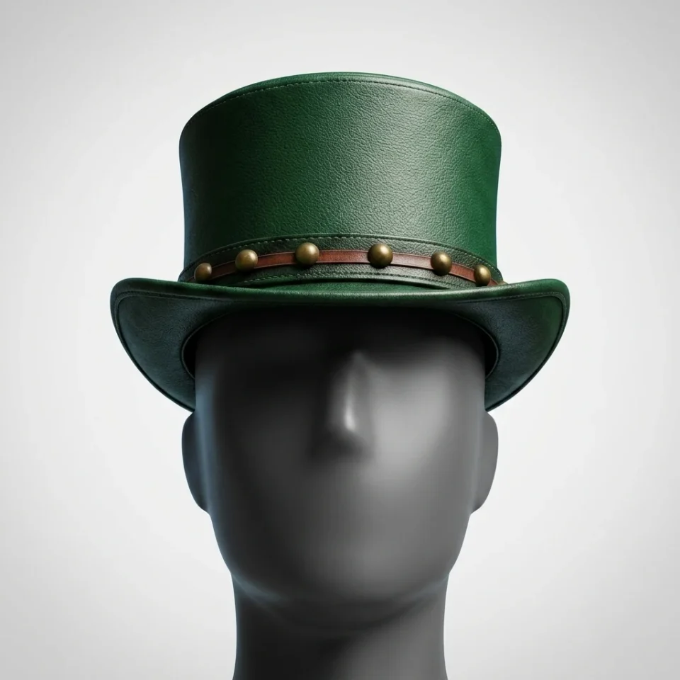 White Handmade Leather Festival Top Hat Style 068 gallery view 05 - white costume top hat with structured crown