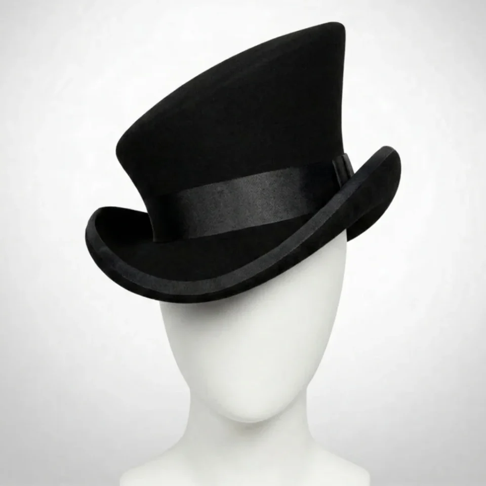White Handmade Leather Festival Top Hat Style 071 back view - white costume top hat with structured crown