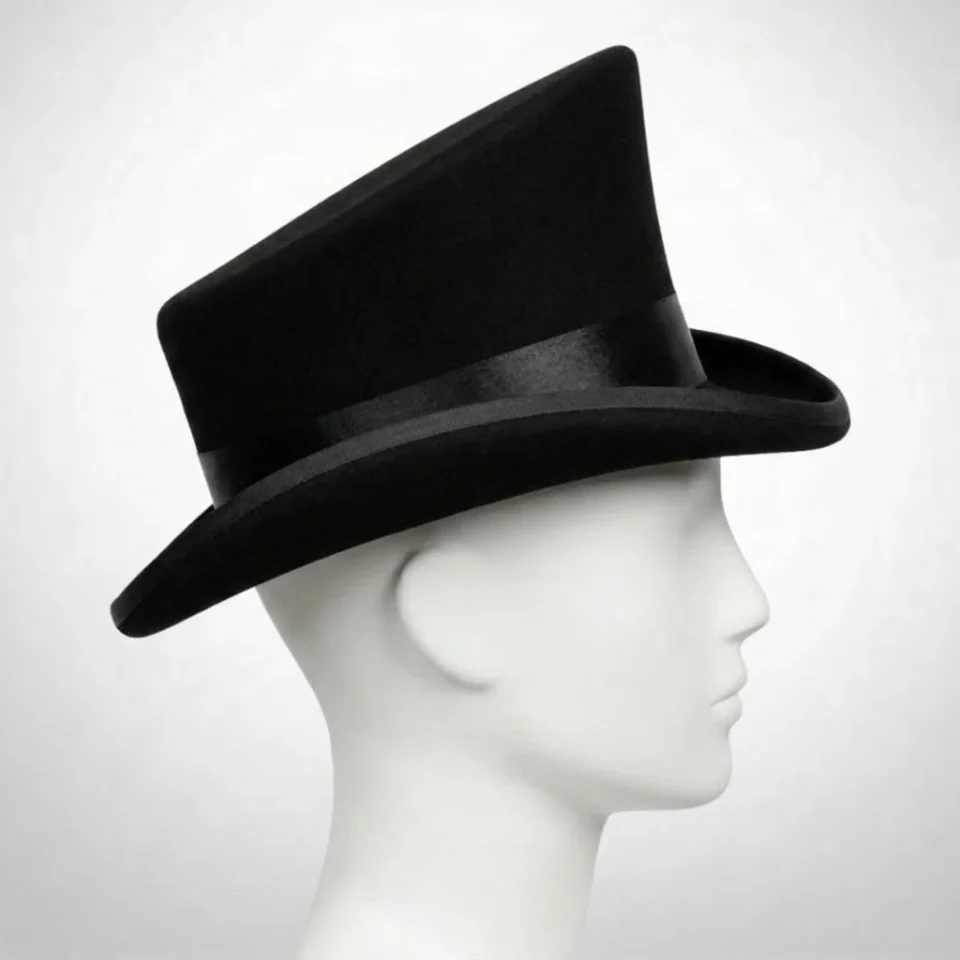 White Handmade Leather Festival Top Hat Style 071 detail view - white costume top hat with structured crown