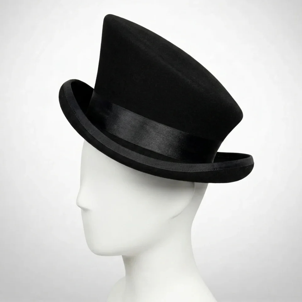 White Handmade Leather Festival Top Hat Style 071 front view - white costume top hat with structured crown