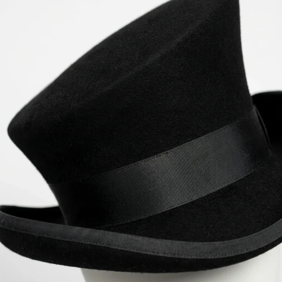 White Handmade Leather Festival Top Hat Style 071 gallery view 07 - white costume top hat with structured crown
