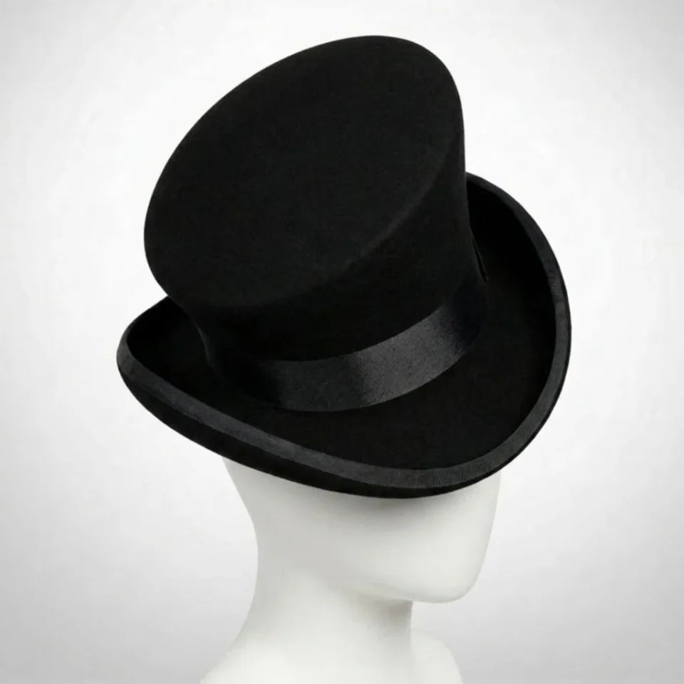 White Handmade Leather Festival Top Hat Style 071 side view - white costume top hat with structured crown