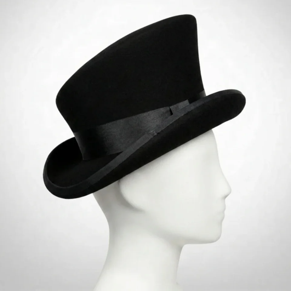 White Handmade Leather Festival Top Hat Style 071 three quarter view - white costume top hat with structured crown