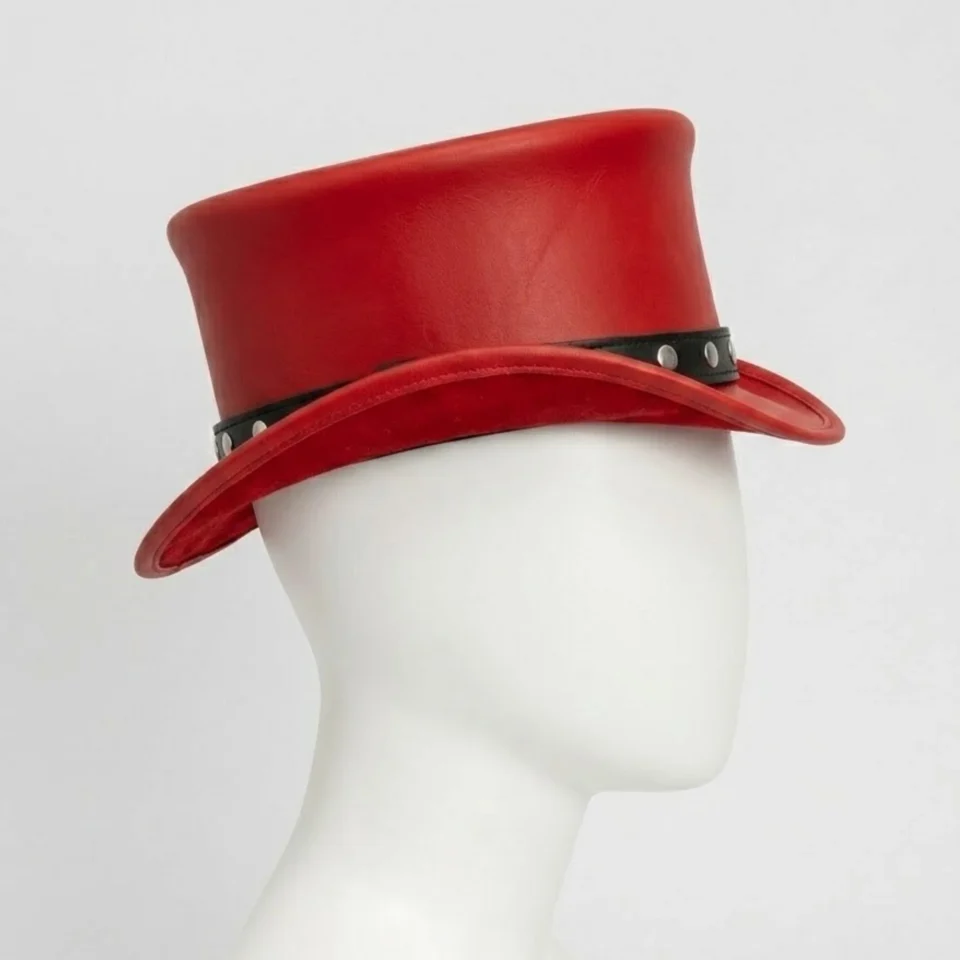 White Handmade Leather Festival Top Hat Style 080 back view - white costume top hat with structured crown