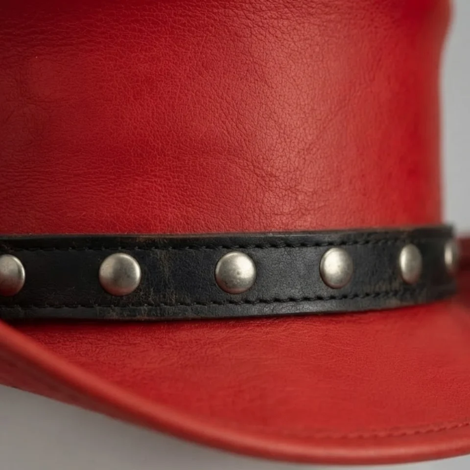 White Handmade Leather Festival Top Hat Style 080 detail view - white costume top hat with structured crown