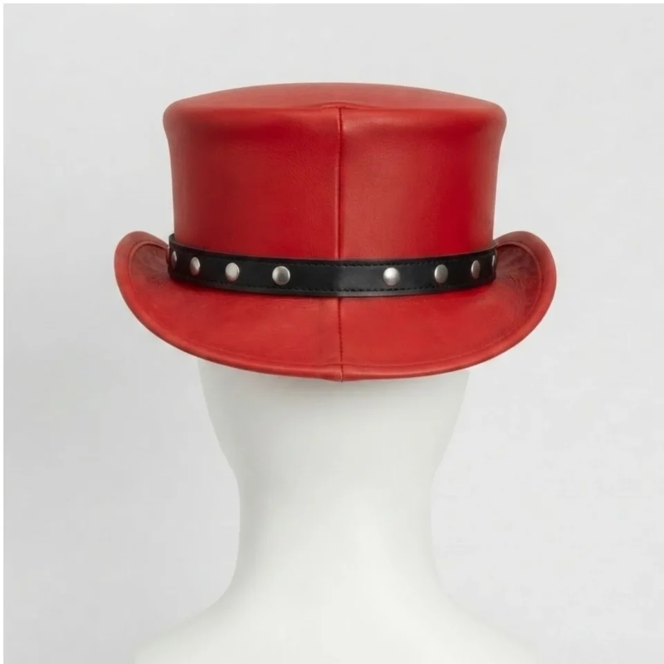 White Handmade Leather Festival Top Hat Style 080 gallery view 06 - white costume top hat with structured crown