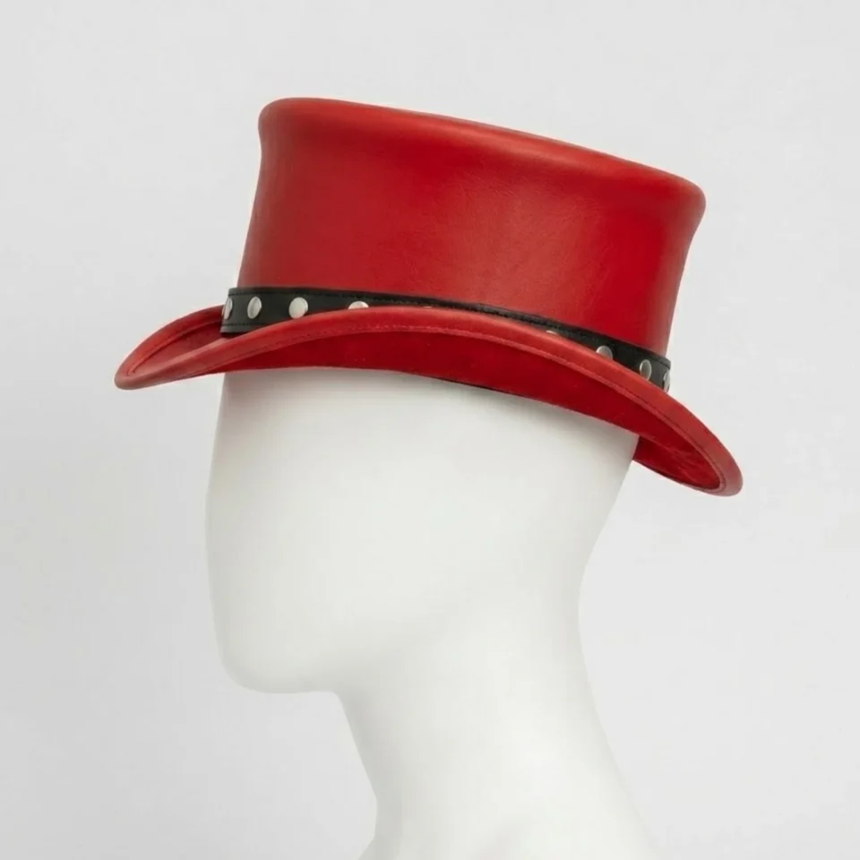 White Handmade Leather Festival Top Hat Style 080 side view - white costume top hat with structured crown