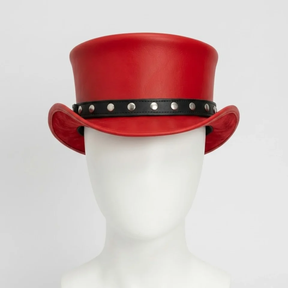 White Handmade Leather Festival Top Hat Style 080 three quarter view - white costume top hat with structured crown