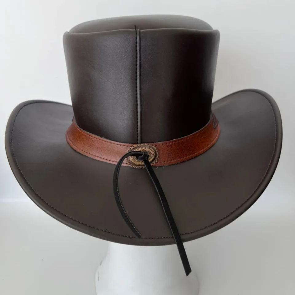 White Handmade Leather Festival Top Hat Style 107 gallery view 05 - white costume top hat with structured crown