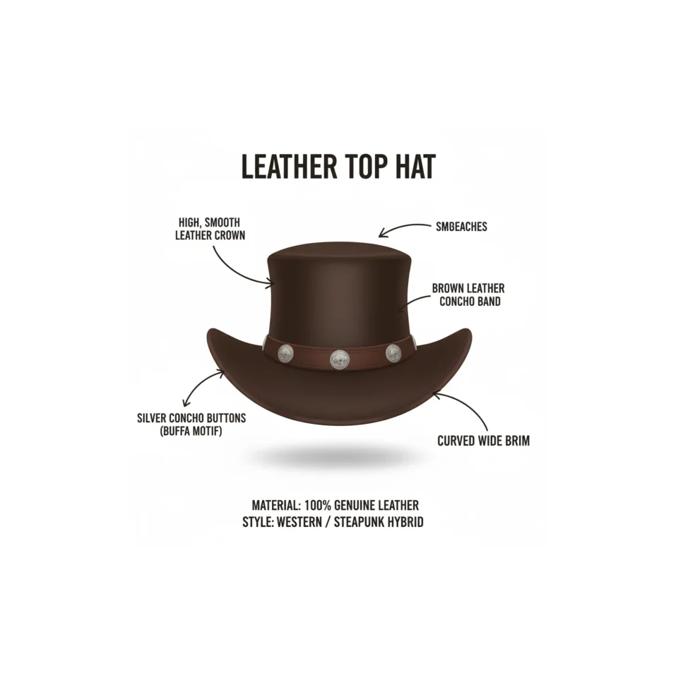 White Handmade Leather Festival Top Hat Style 107 three quarter view - white costume top hat with structured crown