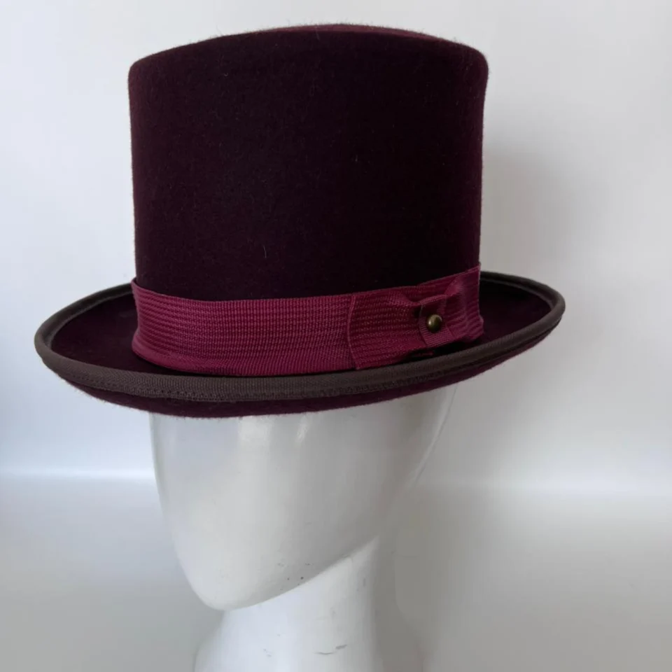 White Handmade Leather Festival Top Hat Style 119 back view - white costume top hat with structured crown