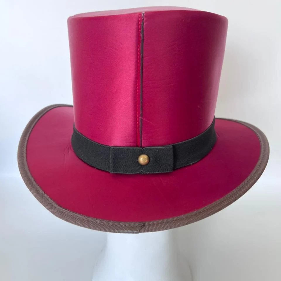 White Handmade Leather Festival Top Hat Style 125 detail view - white costume top hat with structured crown