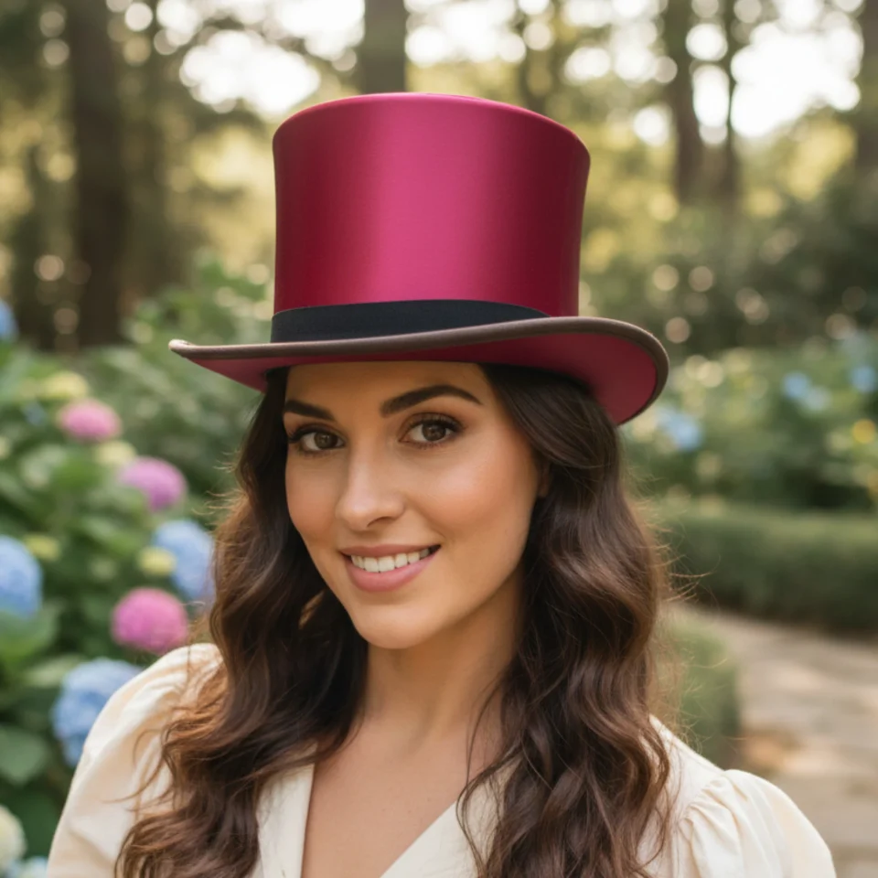 White Handmade Leather Festival Top Hat Style 125 front view - white costume top hat with structured crown
