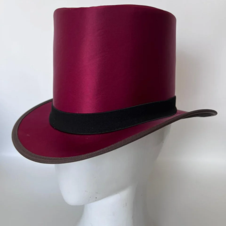 White Handmade Leather Festival Top Hat Style 125 side view - white costume top hat with structured crown
