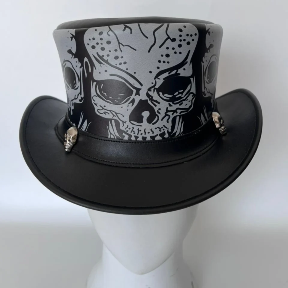 White Handmade Leather Festival Top Hat Style 128 gallery view 05 - white costume top hat with structured crown