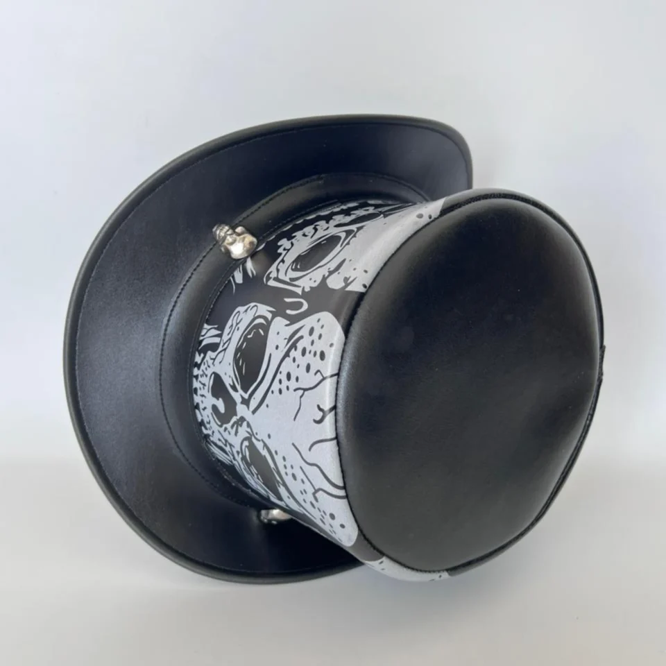 White Handmade Leather Festival Top Hat Style 128 gallery view 06 - white costume top hat with structured crown