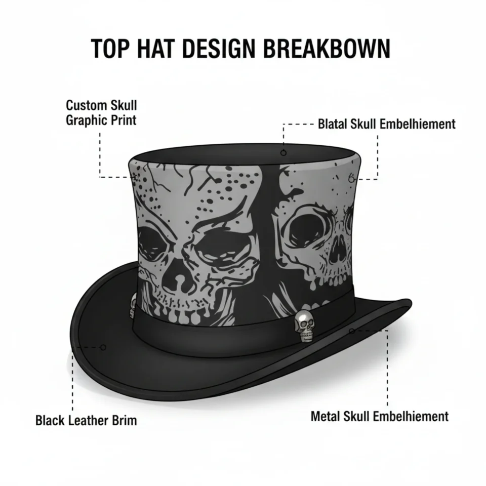 White Handmade Leather Festival Top Hat Style 128 three quarter view - white costume top hat with structured crown